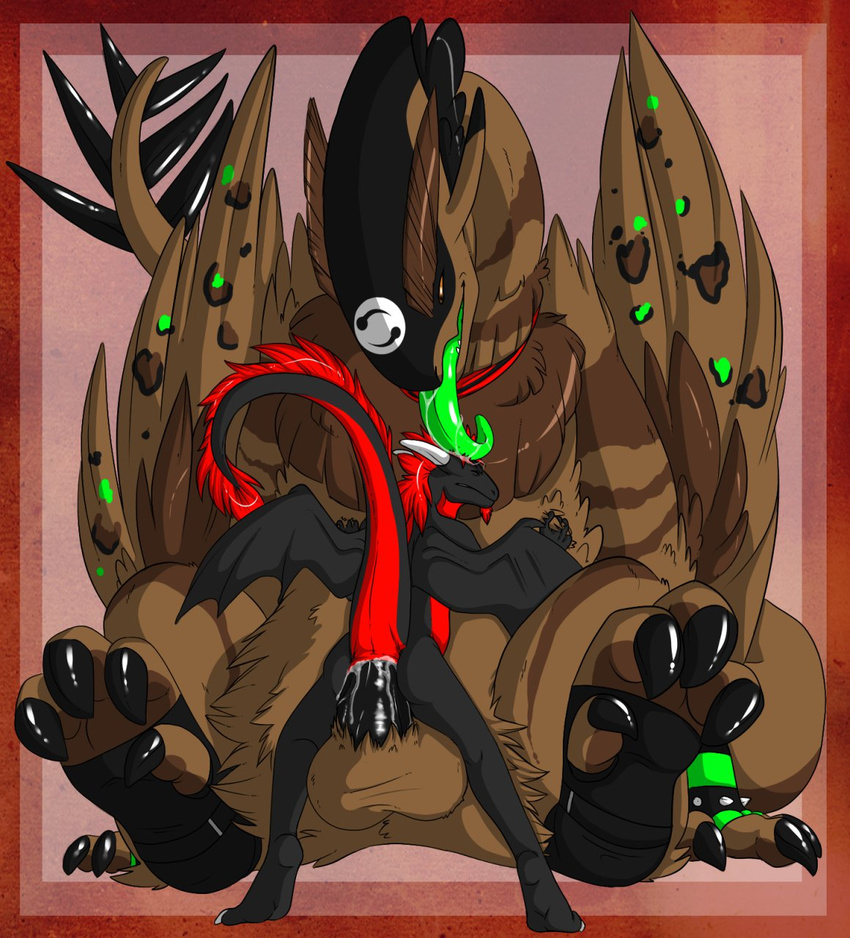 &hearts; accessory anal anal_penetration balls big_balls black_dragon black_penis black_scales black_skin carcar cargon claws digitigrade dragon erection evillabrat facial_hair gay goatee green_tongue hair horn huge_penis karosu licking male nitedragon nude paws penetration penis ridiculous_fit scalie size_difference spikes thick_penis tongue wings wristband yin_yang