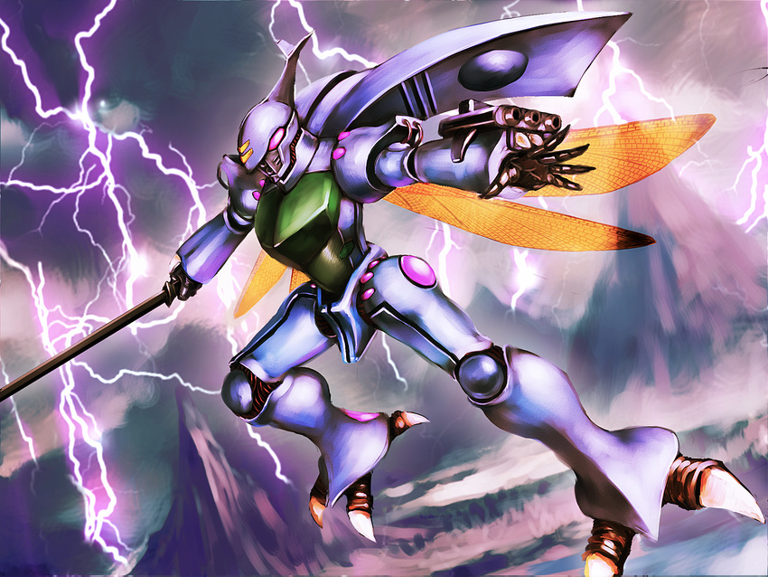 dunbine insect_wings lightning mecha no_humans oldschool seisenshi_dunbine sword weapon wings yusao