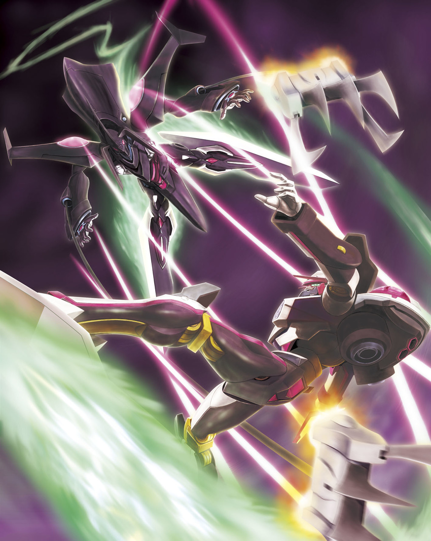 bad_pixiv_id battle blurry depth_of_field eureka_seven eureka_seven_(series) highres hiro_(hibikigaro) laser mecha nirvash nirvash_typezero no_humans sky theend