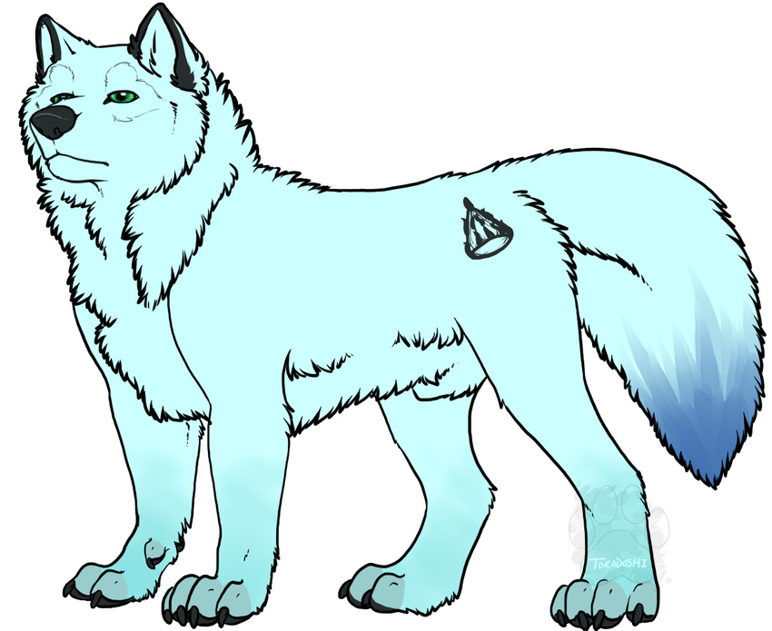 artic_wolf blue_paws claws cyan cyan_fur green_eyes male plain_background toradoshi white_background