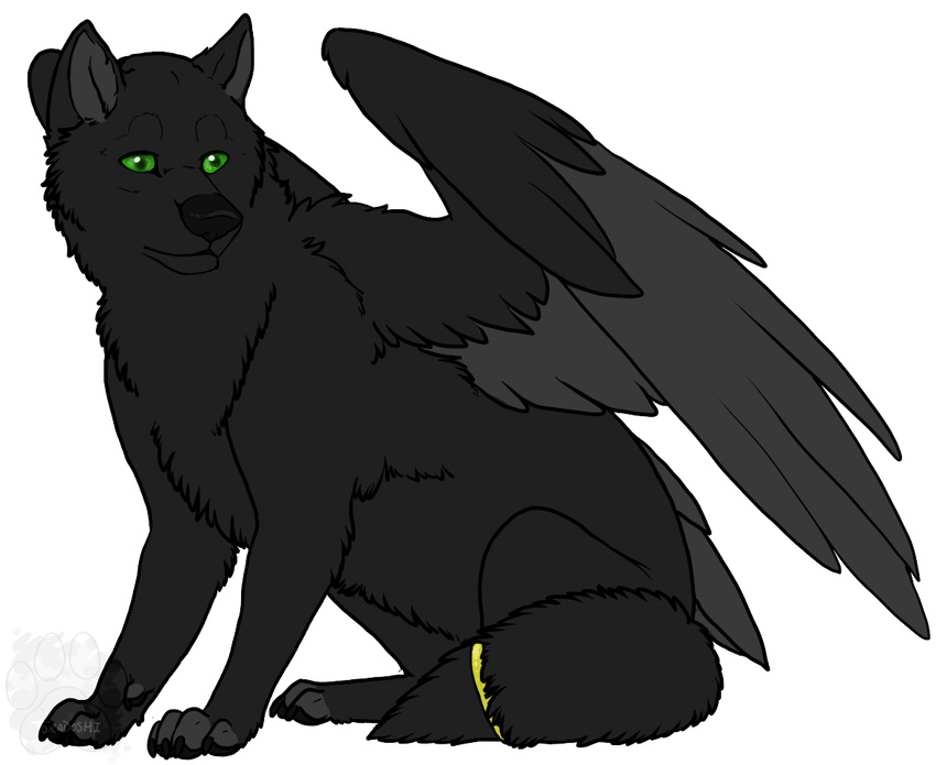 black_feathers black_fur black_wolf canine feral fur grey_paws mammal toradoshi wings wolf