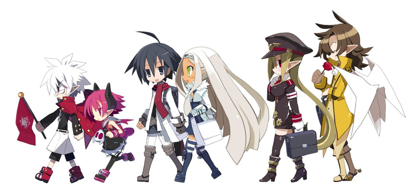 almaz chibi disgaea dualscreen glasses group jpeg_artifacts long_hair male mao_(disgaea) master_big_star raspberyl salvatore sapphire_rhodonite short_hair white