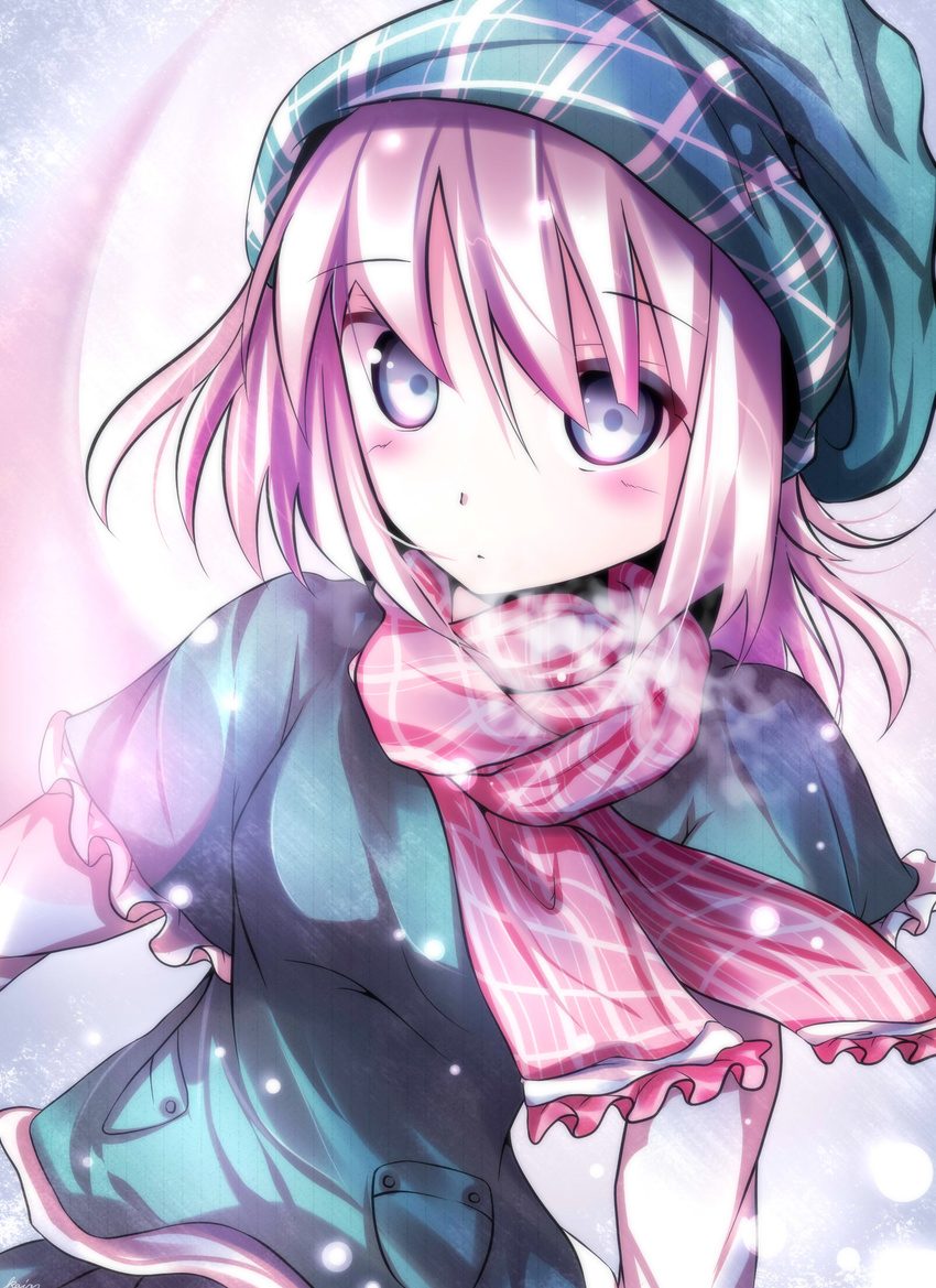 bad_id bad_pixiv_id blue_eyes casual hat highres konpaku_youmu saijou_karin scarf shimamura_youmu silver_hair solo touhou winter_clothes