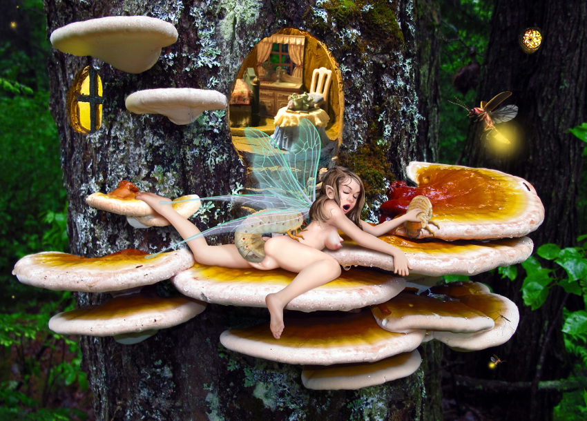 arthropod big_breasts breasts dark_forest dark_woods faery fairy fantasy firefly forest from_behind_(disambiguation) fungus grub insect insect_sex moss mushroom nipples penetration puffy_nipples pussy sex tree wings worm