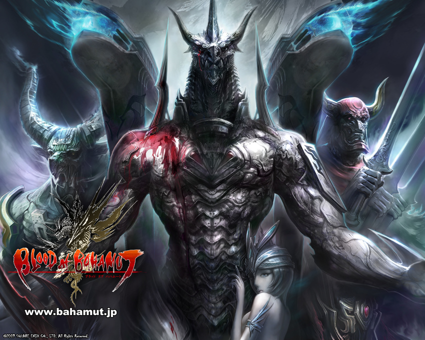 amazing armband armor back bahamut blood blood_of_bahamut blue_eyes breasts chest clothed clothing dragon female final_fantasy fucking_weird_glowy_tower_wing_things gilgamesh hair half-dressed helmet horn humanoid ifrit leaning lips logo looking_at_viewer male monster multi_limb multiple_arms muscles open_mouth red_eyes scales scalie shiva short_hair side_boob spines square_enix standing suggestive sword teeth topless torso unknown_artist vein veins video_games weapon
