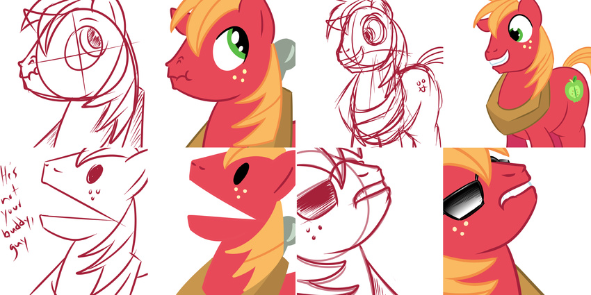 apple big_macintosh_(mlp) cutie_mark equine eyewear feral freckles friendship_is_magic fruit green_eyes hair hi_res horse male mammal my_little_pony open_mouth orange_hair pony sketch solo sunglasses txlegionnaire yoke