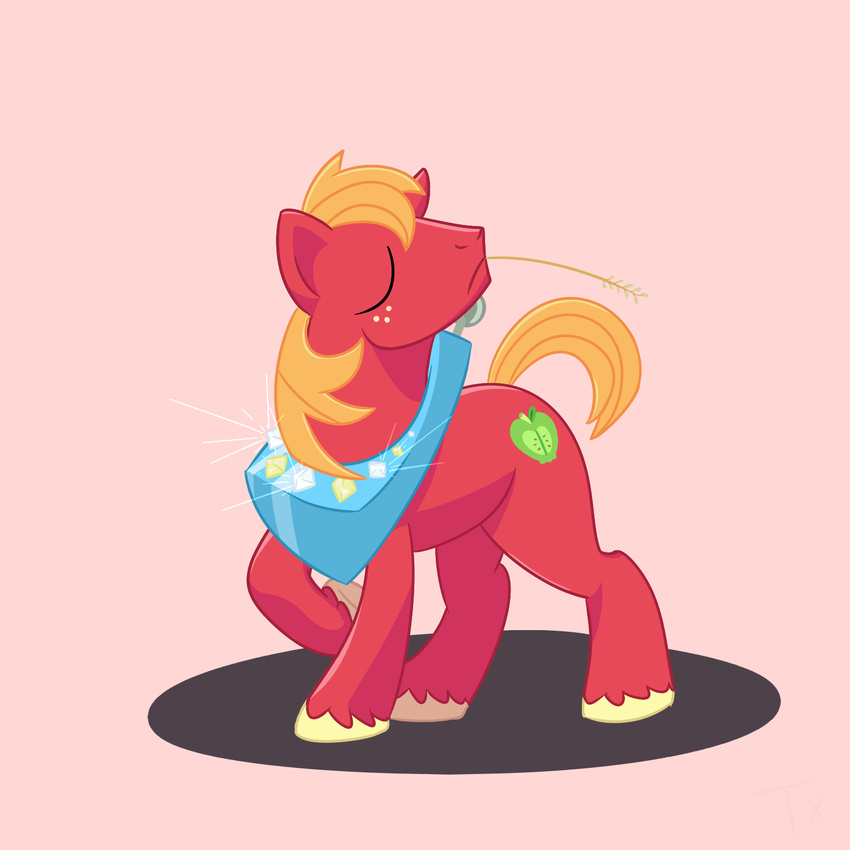 big_macintosh_(mlp) cutie_mark equine eyes_closed feral freckles friendship_is_magic fruit gem hair horse male mammal my_little_pony orange_hair pony solo tail tumblr txlegionnaire yoke