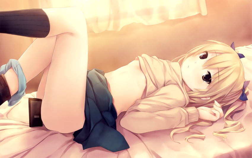 bed blonde coffee-kizoku cure_girl knee_socks nanjou_rena nipples panty_pull solo tagme