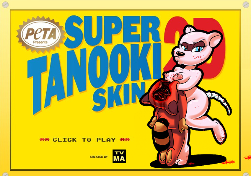 blue_eyes bone breasts female gore invalid_tag mario_bros nintendo nipples peta solo super_tanooki_skin tail tanuki tanuki_suit tvma video_games