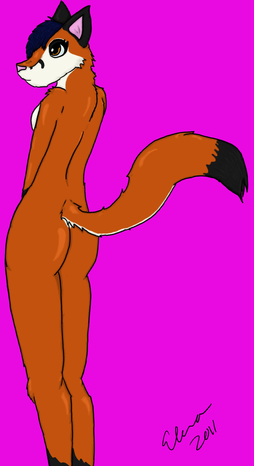 back_turned boobytrapzap breasts butt canine chest elena female fluffy fox fur mammal nude orange orange_fur round side_boob solo tail zap