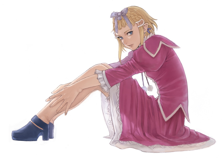 bad_id bad_pixiv_id blonde_hair blue_eyes dress elf high_heels highres last_exile last_exile:_gin'yoku_no_fam millia_il_velch_cutrettola_turan pikomaro pointy_ears see-through shoes short_hair solo