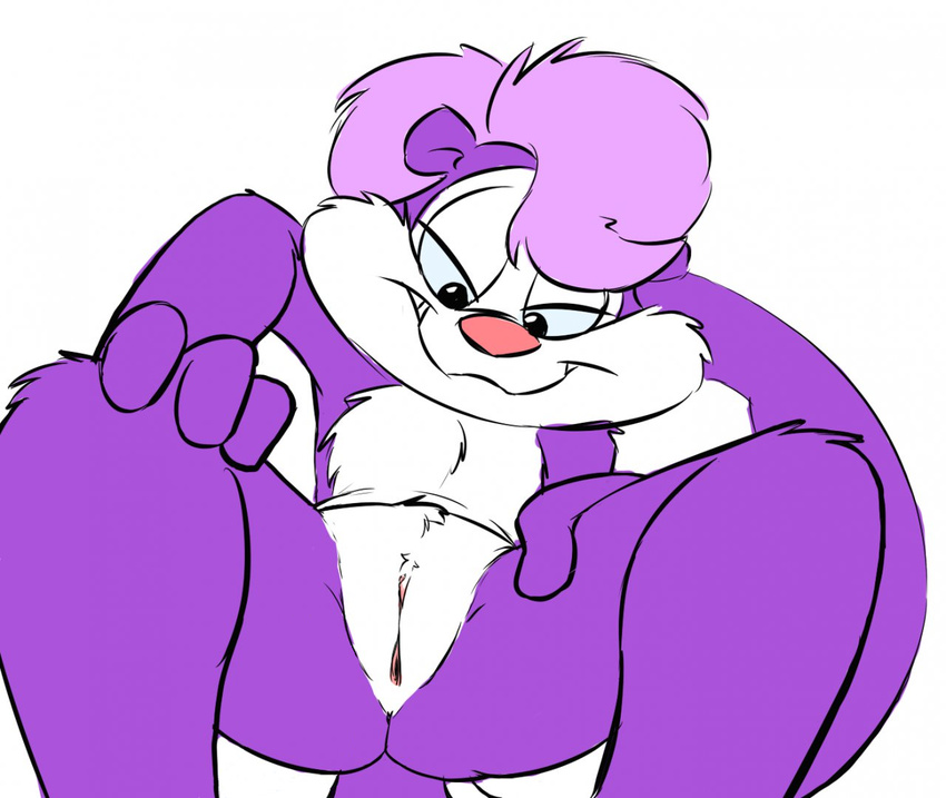 bow breasts clitoris female fifi_la_fume grin mammal plain_background presenting presenting_pussy pussy restricted_palette skunk smile solo spread_legs spreading tiny_toon_adventures tiny_toons warner_brothers white_background