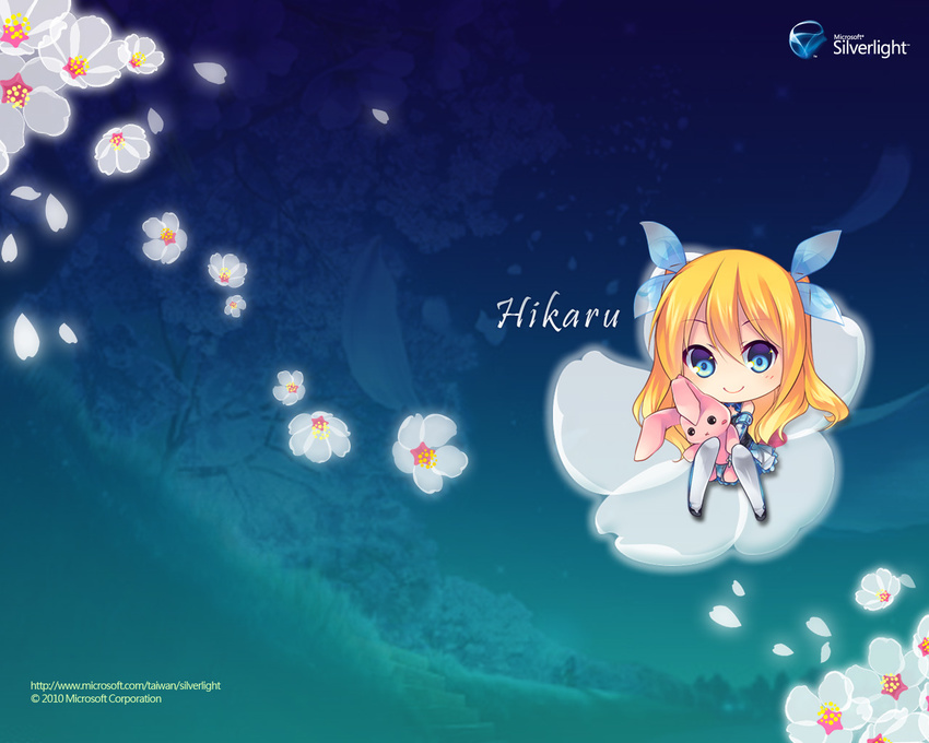 aizawa_hikaru blonde_hair blue_eyes campaign_girl chibi detached_sleeves hair_ornament long_hair microsoft os-tan ribbon silverlight solo thighhighs white_legwear