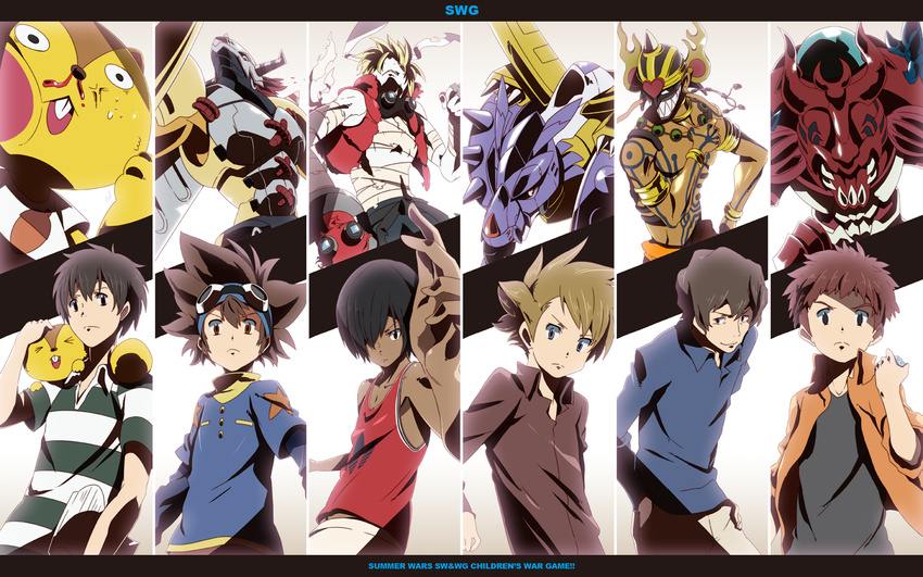 atlurkabuterimon bad_id bad_pixiv_id column_lineup digimon goggles goggles_around_neck hajime_(hajime-ill-1st) highres ikezawa_kazuma ishida_yamato izumi_koushirou jinnouchi_wabisuke kari-kenji king_kazuma koiso_kenji letterboxed love_machine metalgarurumon multiple_boys summer_wars wallpaper wargreymon yagami_taichi