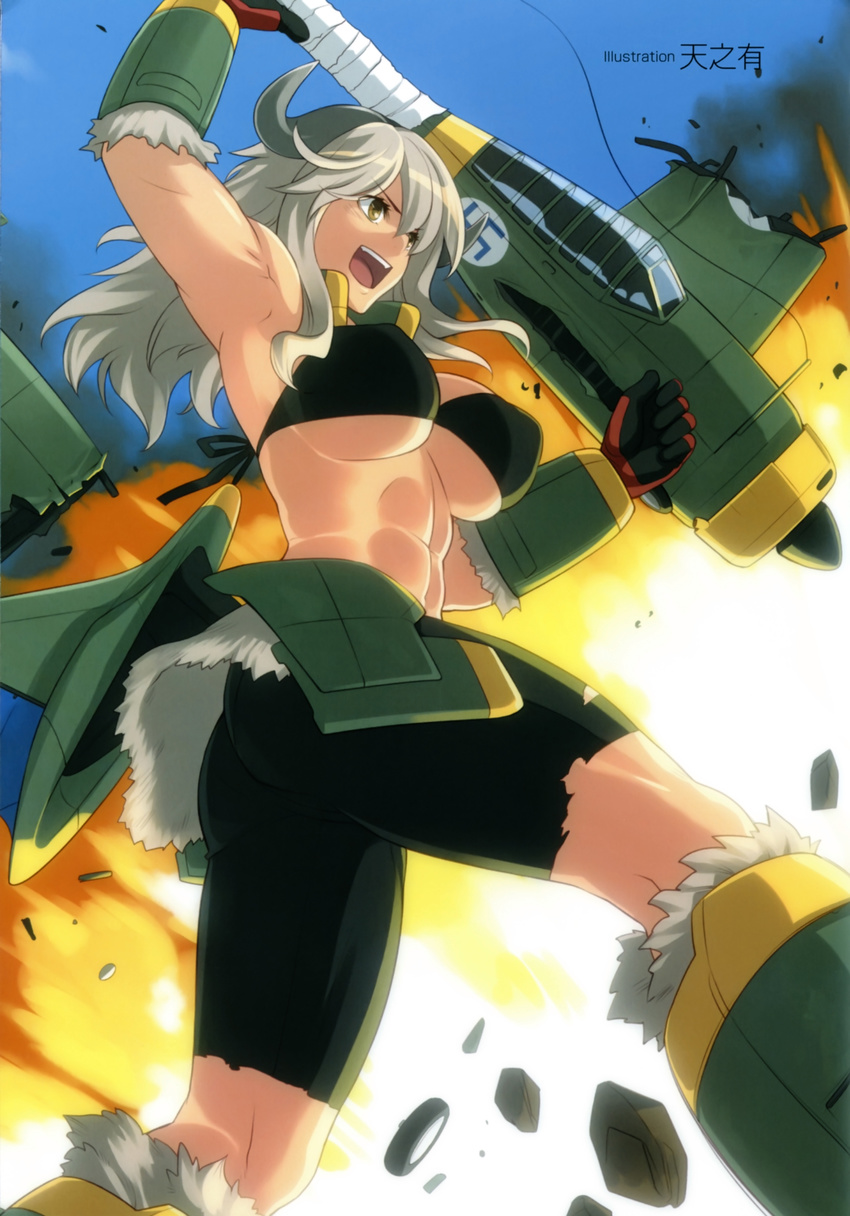 amano_yuu bike_shorts bikini_top mecha_musume underboob