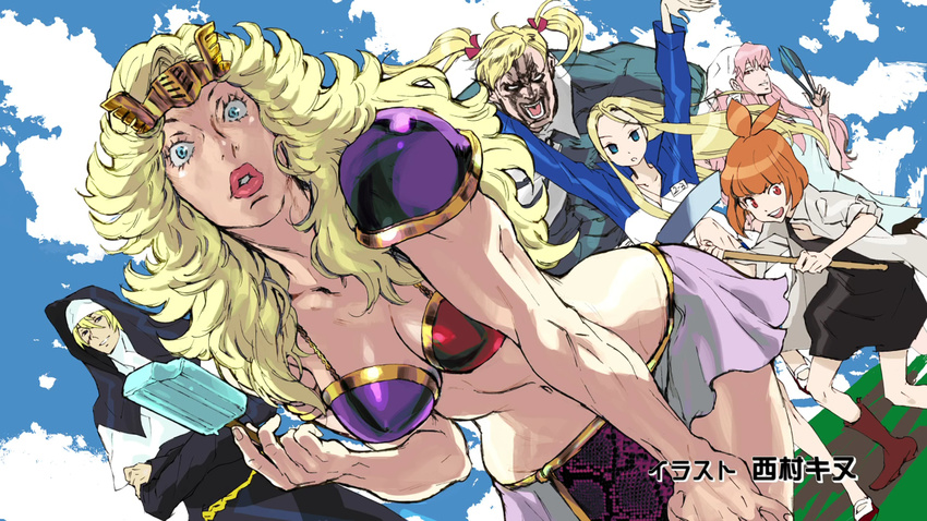 amazoness arakawa_under_the_bridge cap cleavage crossdress maria_(arakawa) nino_(arakawa) nishimura_kinu p-ko_(arakawa) sister_(arakawa) stella_(arakawa)