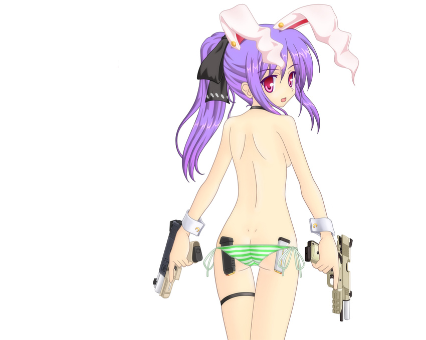 bunny_ears bunnygirl gun noveske_n4 reisen_udongein_inaba topless touhou weapon white