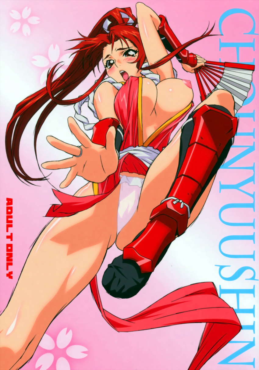 breasts daichou_doujou ebata_risa erect_nipples fatal_fury japanese_clothes king_of_fighters nipple_slip nipples no_bra obari_masami pantsu shiranui_mai underboob wardrobe_malfunction