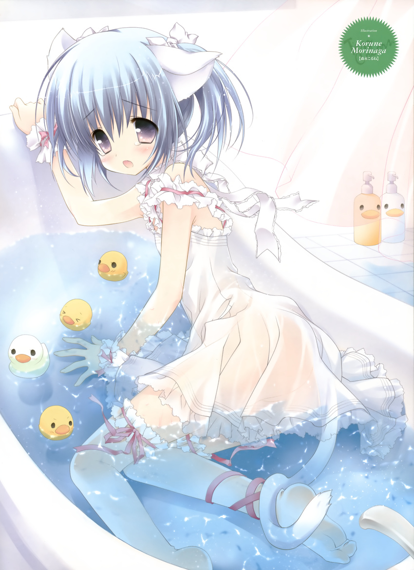 animal_ears bathing dress morinaga_korune nekomimi see_through tail thighhighs wet_clothes