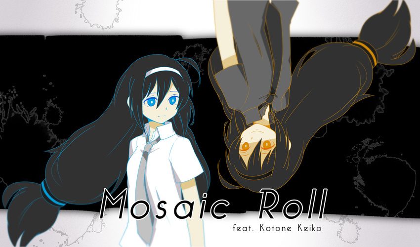 black_hair blue_eyes long_hair mosaic_roll_(vocaloid) original tie utau yellow_eyes