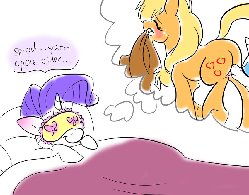 2012 applejack applejack_(mlp) bed blush butt cunnilingus cutie_mark dream duo equine female feral freckles friendship_is_magic horn horse lesbian licking mammal my_little_pony oral oral_sex plain_background pony rarity rarity_(mlp) sex sleeping tongue unicorn vaginal white_background