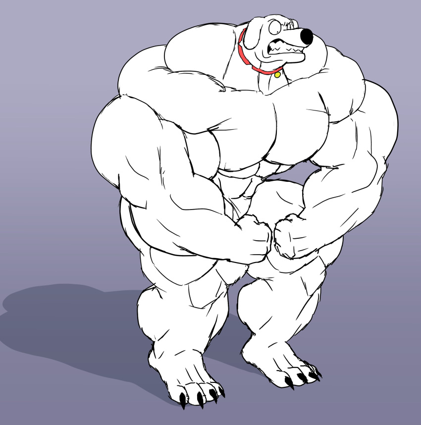 abs absurd_res anthro big_muscles big_pecs brian_griffin canid canine canis claws collar collar_only domestic_dog family_guy flexing fur hi_res huge_muscles huge_pecs huge_thighs hyper hyper_muscles male mammal muscular muscular_anthro muscular_arms muscular_legs muscular_male muscular_thighs nude parttimeyeen_(artist) pecs solo thick_thighs white_body white_fur