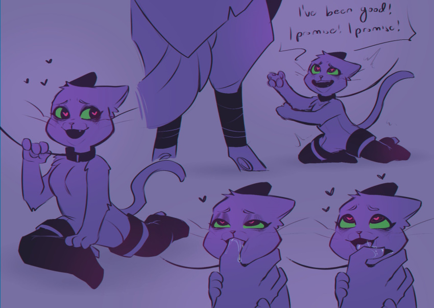 &lt;3 &lt;3_eyes anthro begging big_dom_small_sub bodily_fluids boots canid canine canis claws clothing collar death_(puss_in_boots) dialogue domestic_cat dominant dreamworks drooling duo felid feline felis finger_in_mouth finger_suck footwear green_eyes hi_res kneeling leash looking_at_another looking_at_partner looking_pleasured looking_up male male/male mammal puss_in_boots_(character) puss_in_boots_(dreamworks) saliva sitting sitting_on_ground size_difference sucking thumb_suck wolf yorn20779321