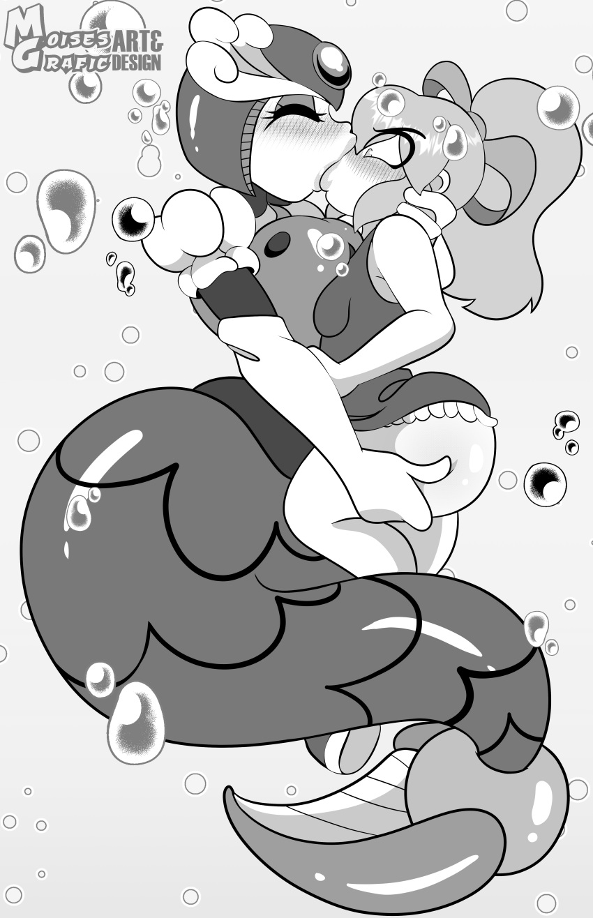 absurd_res capcom female female/female greyscale hi_res invalid_tag kissing machine mega_man_(character) mega_man_(series) megaman9 moisesgrafic monochrome nintendo robot roll splashwoman