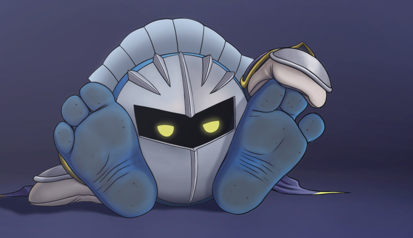 3_toes barefoot dirty_feet feet foot_fetish foot_focus glowing glowing_eyes half-closed_eyes hi_res kirby_(series) male mask meta_knight narrowed_eyes nintendo pinwin solo toes waddling_head