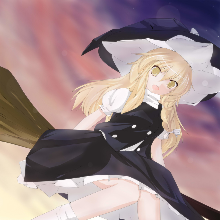 akisaka_yamoka blonde_hair braid hat highres kirisame_marisa long_hair open_mouth solo touhou witch_hat yellow_eyes