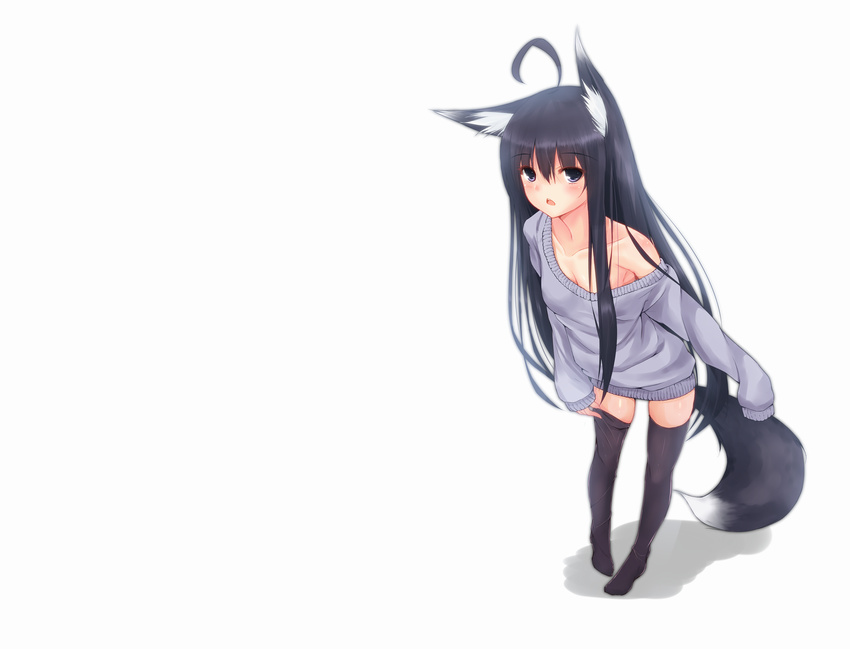 black_eyes black_hair foxgirl gray_eyes original second_heaven stockings