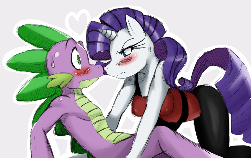 &hearts; &lt;3 anthro anthrofied blue_eyes blush dragon duo equine eye_contact female friendship_is_magic green_eyes hair horn horse looking_at_each_other male mammal my_little_pony plain_background pony purple_hair rarity_(mlp) scalie spike_(mlp) sssonic2 unicorn white_background