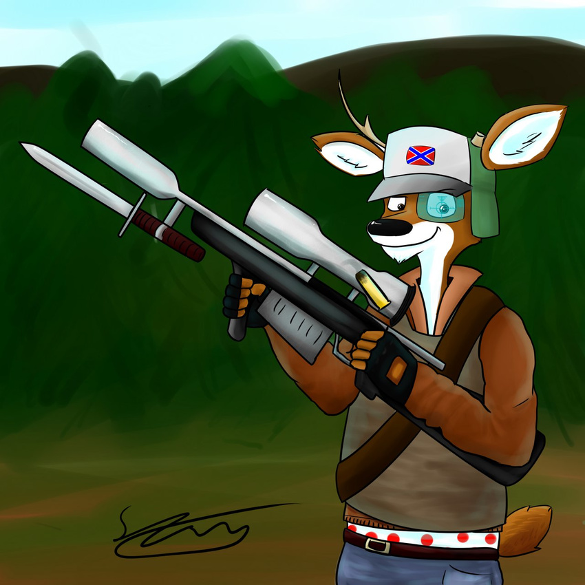 cervine deer gun hat male mammal ranged_weapon redneck solo stanwooz tail unknown_artist weapon