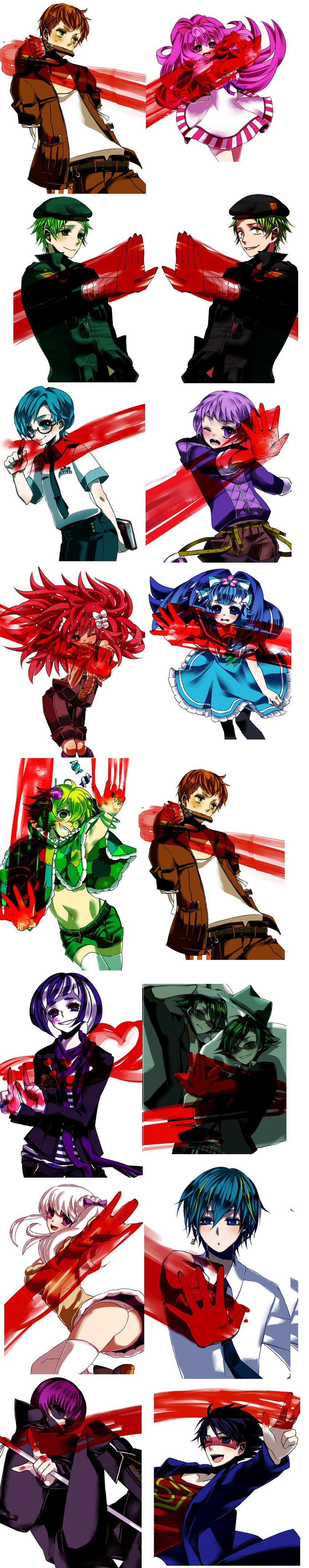absurdres amputee blue_hair chino_machiko flaky flippy giggles green_hair handy happy_tree_friends heterochromia highres lammy lifty long_hair lumpy mask mime multi-colored_hair multicolored_hair nutty petunia pink_hair red_hair shifty short_hair sniffles splendid the_mole toothy