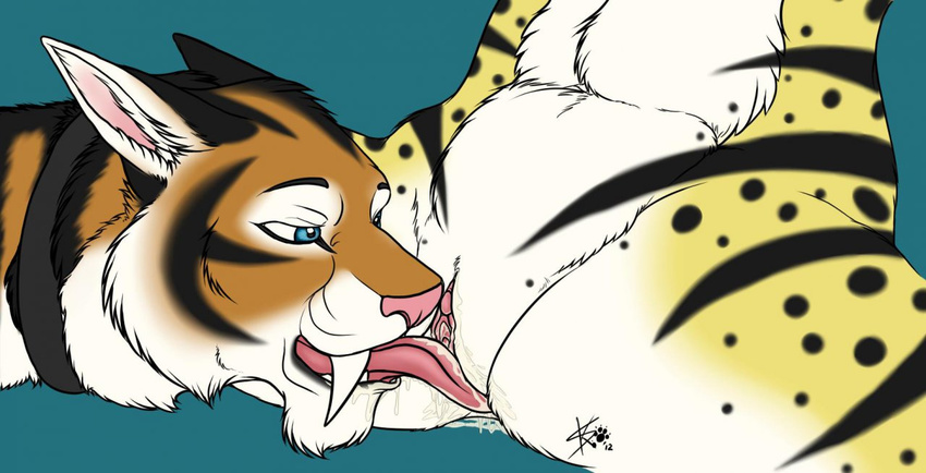 anthro clitoris cunnilingus duo fangs feline female licking lynx male mammal nude oral oral_sex pussy pussy_juice sabertooh sabertooth sex sketchkat sketchkat_(character) smilodon spread_legs spreading straight tiger tiggie tongue vaginal