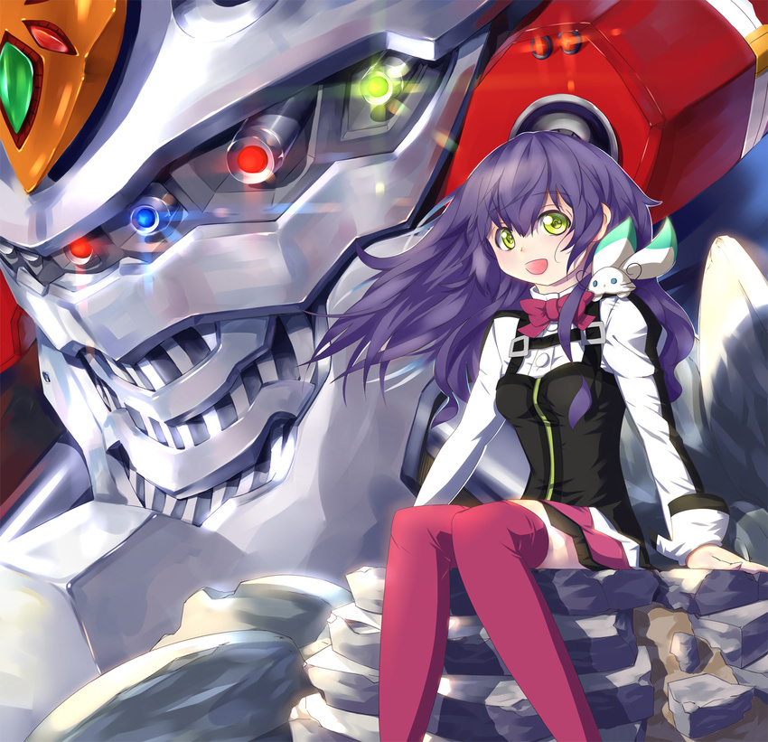 aquarion_(series) aquarion_evol aquarion_evol_(mecha) highres kyouko_kasa mecha mikono_suzushiro purple_hair shush_(aquarion_evol) sitting skirt thighhighs yellow_eyes