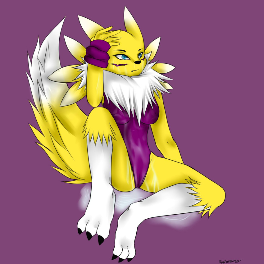 canide digimon female fox mammal one-piece_swimsuit renamon renamonpaws solo swimsuit