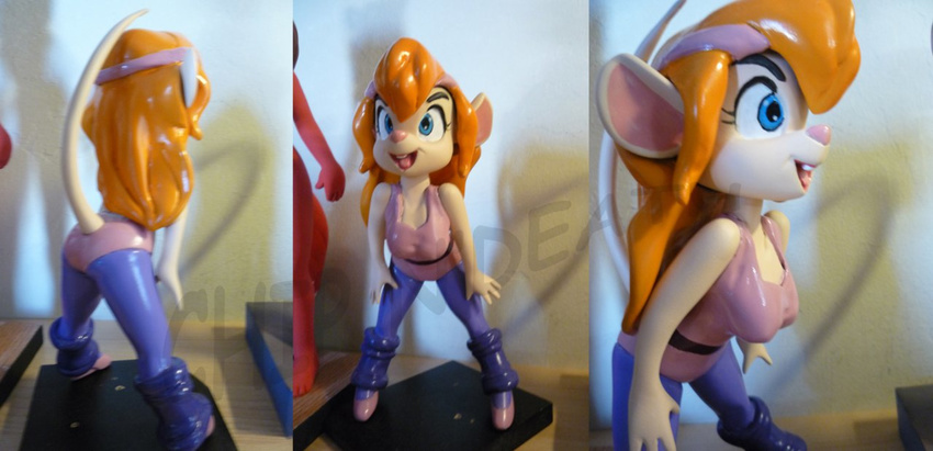 anthro back_turned bent_over blonde_hair blue_eyes breasts chip_'n_dale_rescue_rangers chip_'n_dale_rescue_rangers chip_n'death chipndeath disney female figurine from_behind gadget gadget_hackwrench hair leg_warmer legwear leotard mammal mouse raised_tail rodent sculpture sequence solo tail