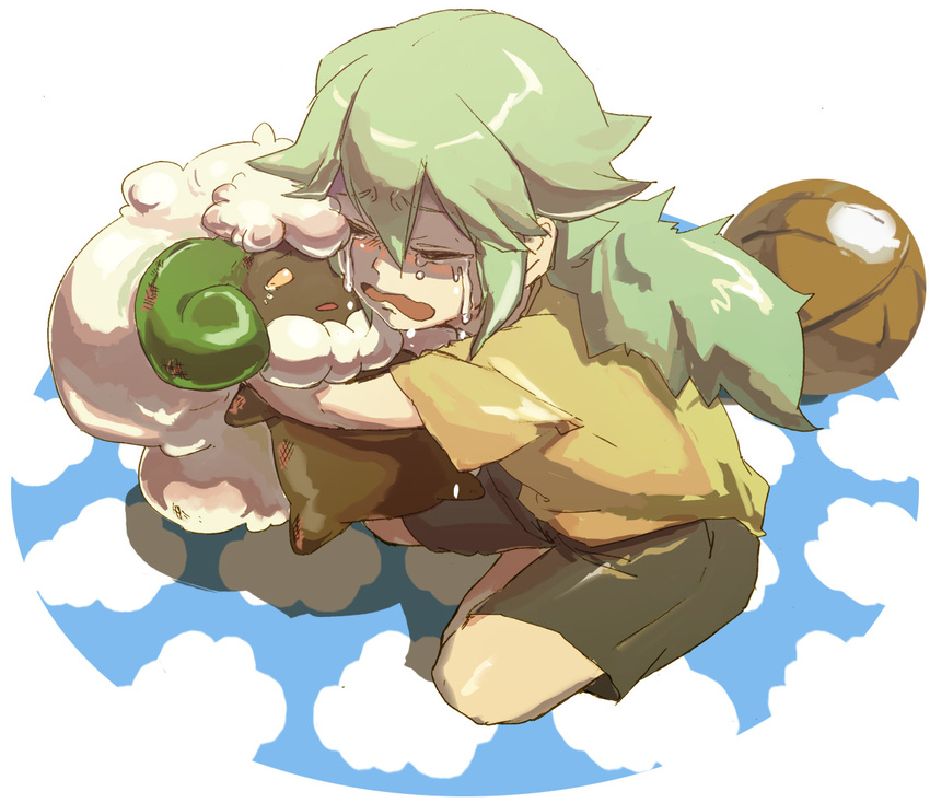 ajiko_ajio bad_id bad_pixiv_id baseball child closed_eyes gen_5_pokemon green_hair injury long_hair male_focus n's_room n_(pokemon) pokemon pokemon_(creature) pokemon_(game) pokemon_bw shirt shorts tears whimsicott younger