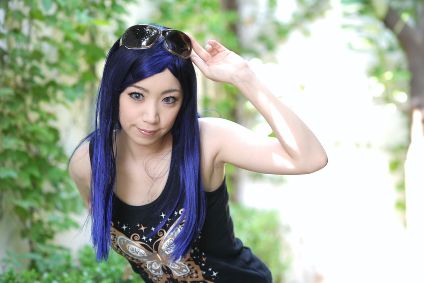 blue_hair cosplay kuga_natsuki mai_hime miyuki my-hime photo sunglasses tank_top