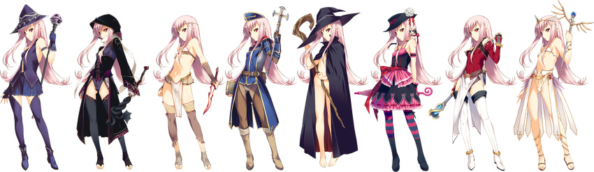 book cape cat circlet costume_chart fingerless_gloves gloves hat kawata_hisashi long_hair lucy_maria_misora naked_cape navel pink_hair staff to_heart_2 to_heart_2_dungeon_travelers wand weapon