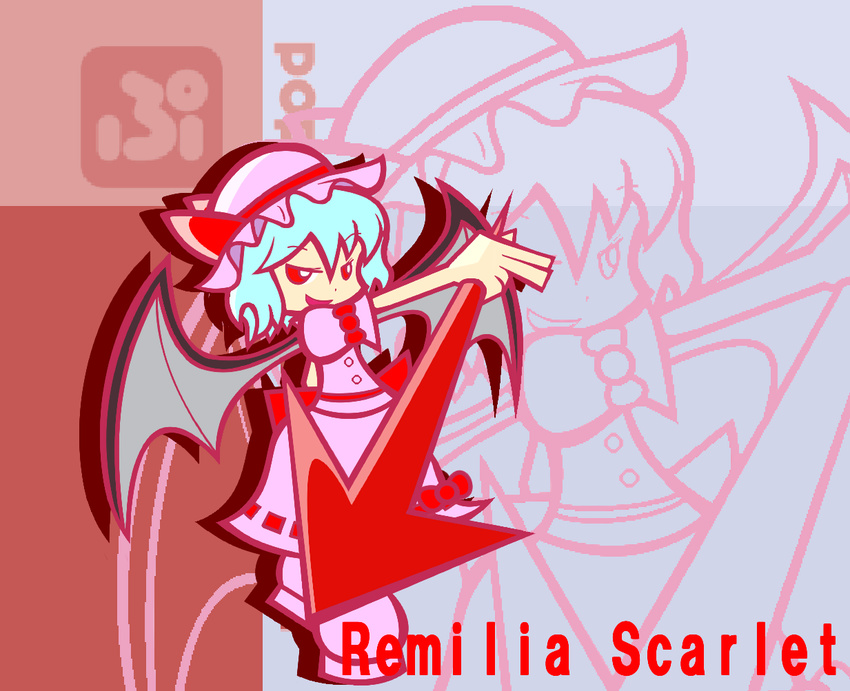bat_wings character_name chibi parody polearm puyopuyo puyopuyo_fever red_eyes remilia_scarlet solo spear spear_the_gungnir style_parody touhou weapon wings y&amp;k zoom_layer