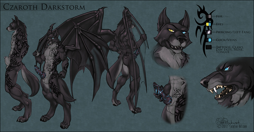 canine czaroth czaroth_darkstorm demon erection glowy heterochromia holydust knot male mammal masturbation model_sheet nude penis piercing solo wings wolf