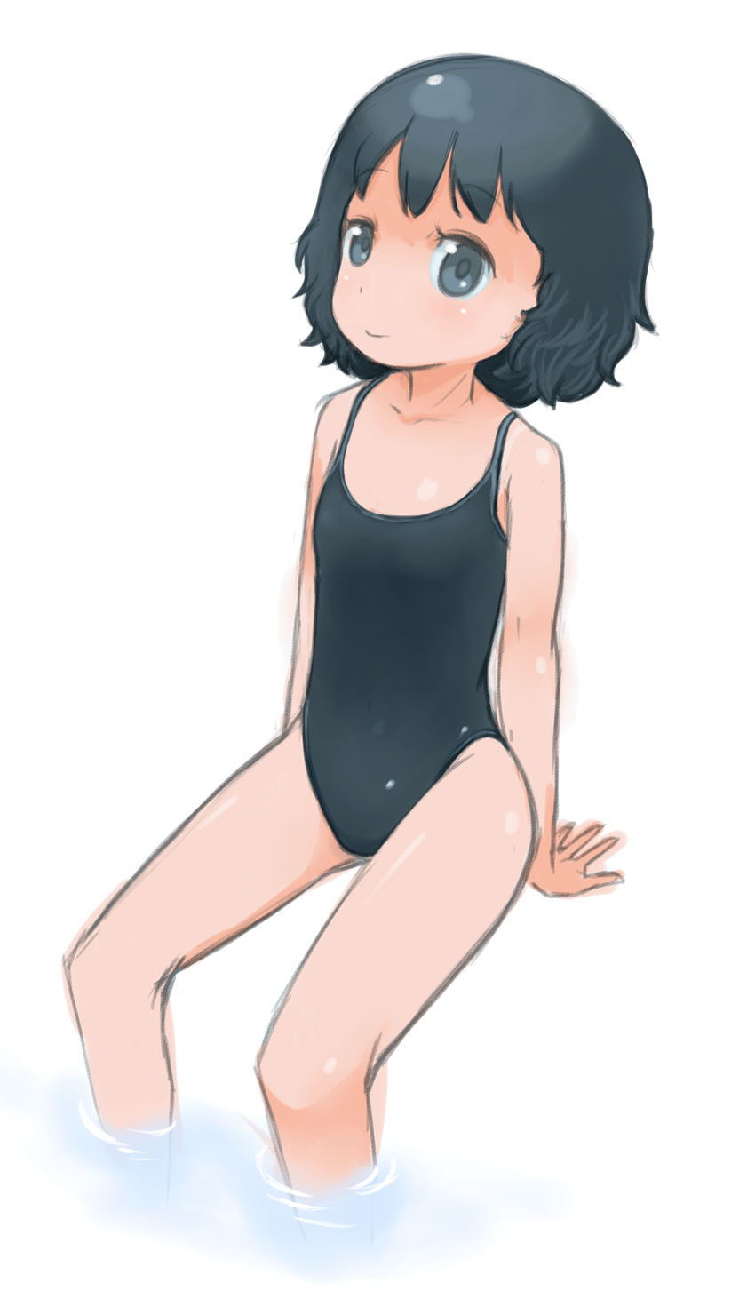 absurdres black_eyes black_hair highres okera one-piece_swimsuit original short_hair solo swimsuit