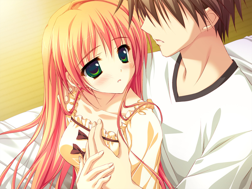 blush game_cg green_eyes hoshizora_e_kakaru_hashi nakatsugawa_ui pink_hair ryohka