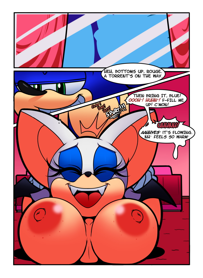 bat big_breasts breasts cloudz comic dreamcastzx1 english_text fangs female hedgehog huge_breasts male mammal onomatopoeia rouge_the_bat smile sonic_(series) sonic_the_hedgehog sound_effects teeth text tongue