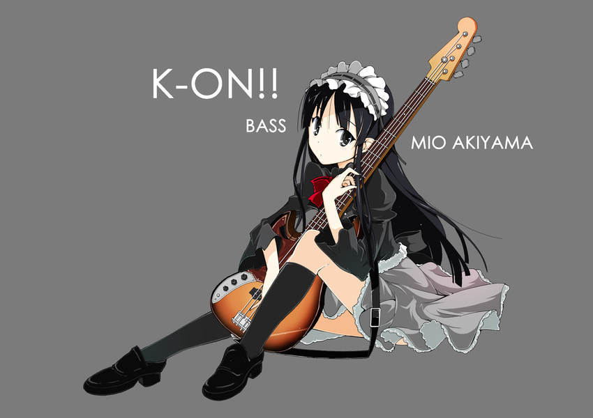 akiyama_mio bass_guitar black_eyes black_hair dress fuwafuwa_time gothic_lolita hairband hamasin2424 highres hime_cut instrument k-on! lolita_fashion lolita_hairband long_hair sitting solo