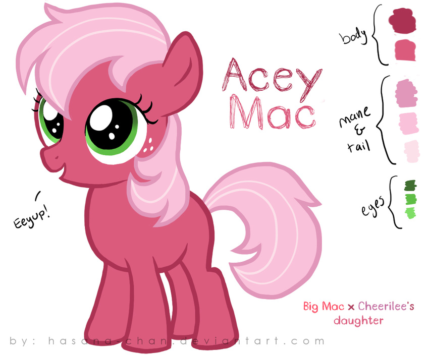 acey_mac child daughter english_text equine female feral freckles friendship_is_magic fur green_eyes hair hasana-chan horse mammal my_little_pony original_character pink_hair plain_background pony red_fur text white_background young