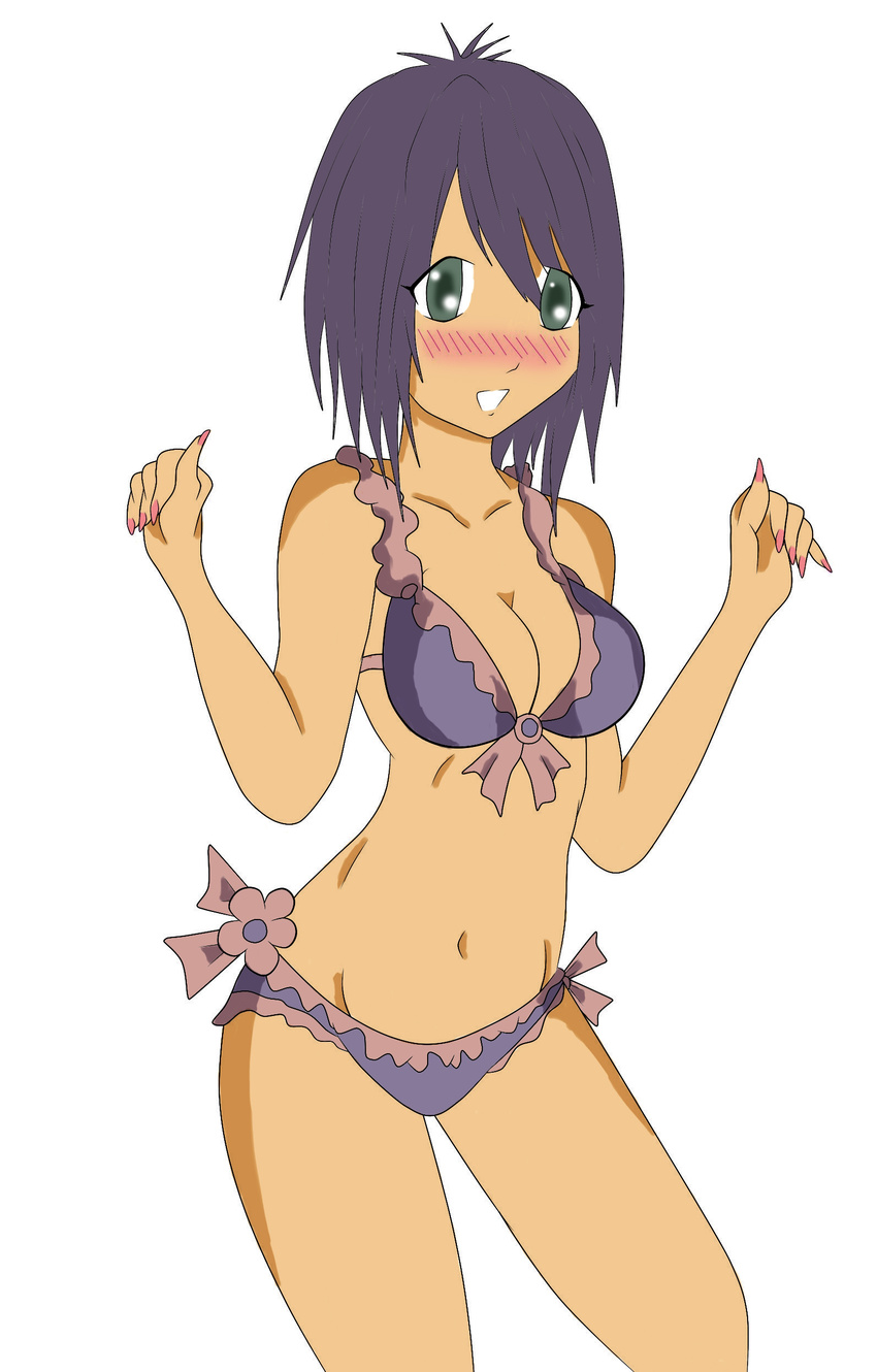 ???? ????? ??????????? absurdres beach bikini blue_eyes blush dress highres katia_anderson level-5 level_5 pink_bikini professor_layton purple_hair short_hair solo swimsuit water