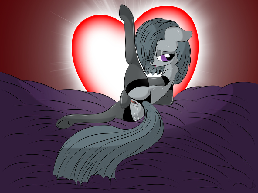 &hearts; &lt;3 absurd_res alsatianvdk bed blush clothing equine female friendship_is_magic hair hi_res horn horse inkie_pie_(mlp) long_hair looking_back mammal masturbation my_little_pony open_mouth pinkie_pie's_sisters_(mlp) pony purple_eyes pussy pussy_juice solo spread_legs spreading string sweat tongue